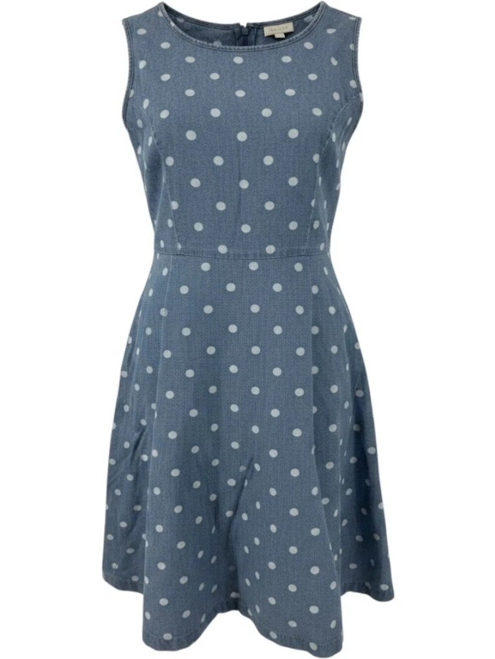 Talbots Chambray Denim Dress White Polka Dots Fit And Flare Wmns Size 6p Petite